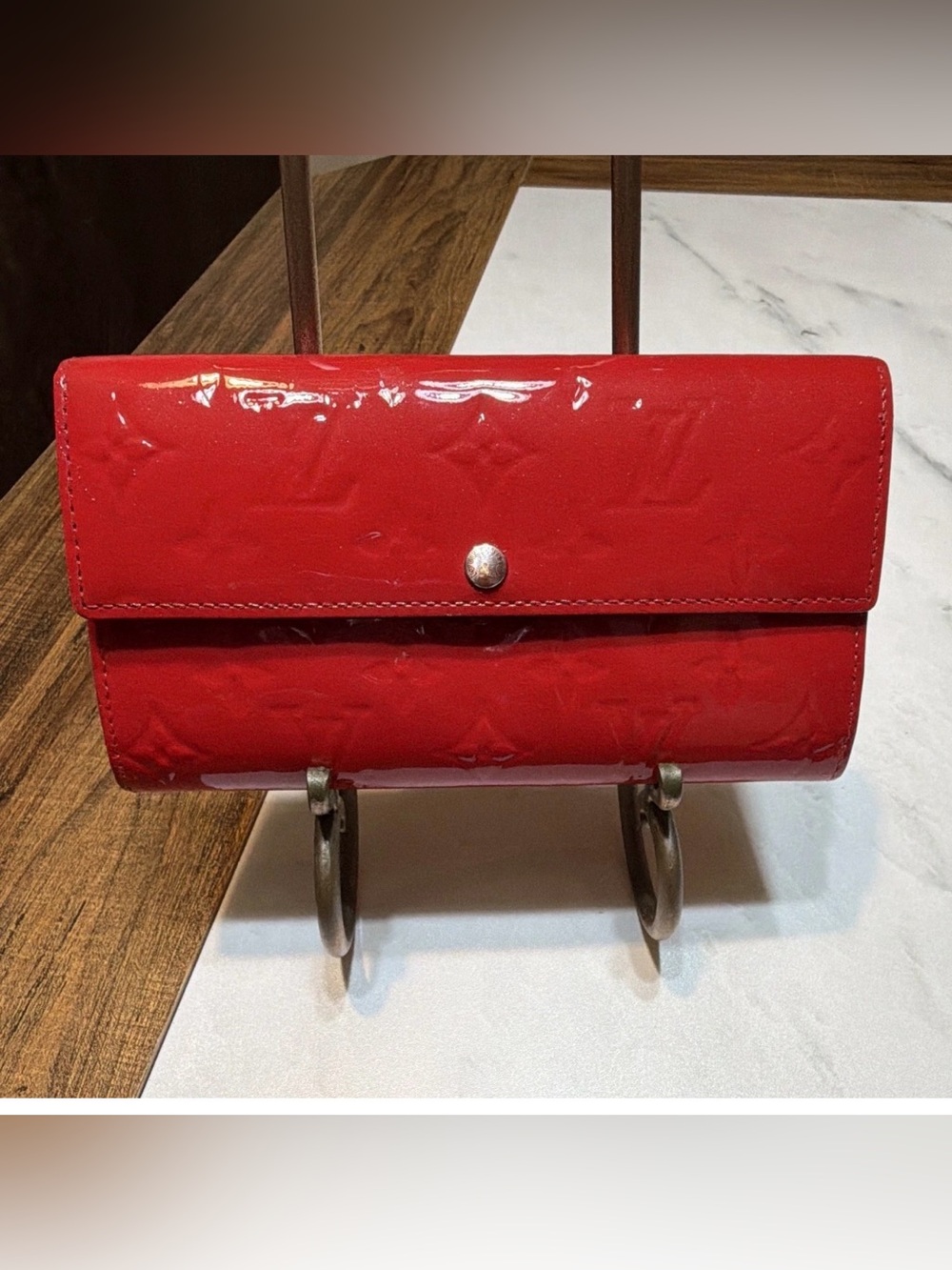 Vintage Louis Vuitton Vernis Patent Leather Bright Red Continental Wallet/ COA